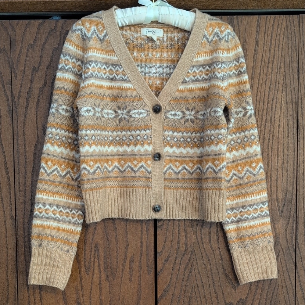 Jessica Simpson Tan and Cream Patterned Cardigan